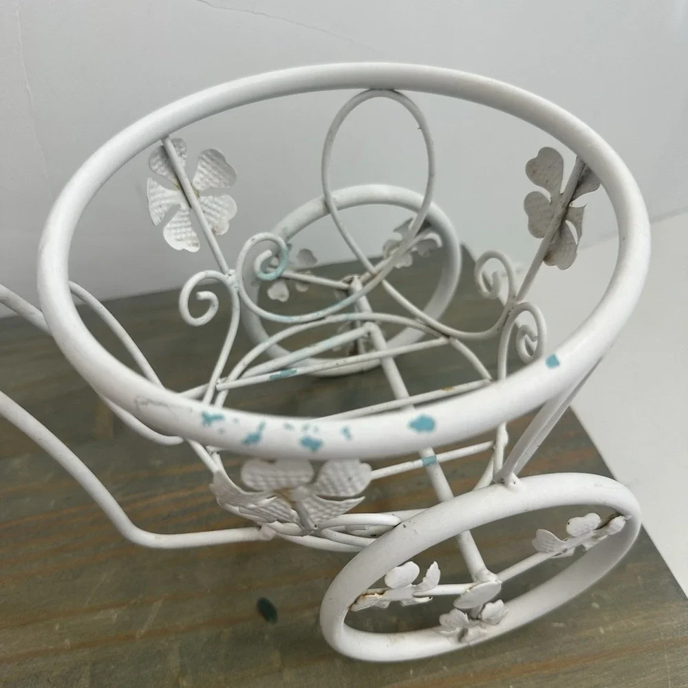 Vintage Metal Tricycle Planter Plant Stand Shabby Chic Rustic White Holds 6
